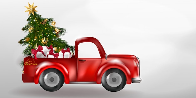 Premium Vector | Merry christmas and happy new year with retro pickup ...