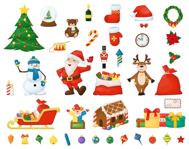 Premium Vector Merry Christmas Holiday Elements New Year Holidays Christmas Illustration Of Santa Claus