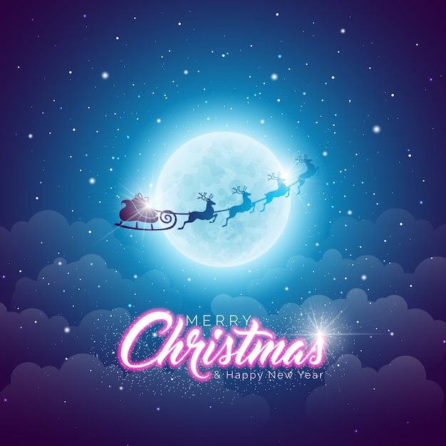 Download Merry christmas illustration with flying santa in the moon ...