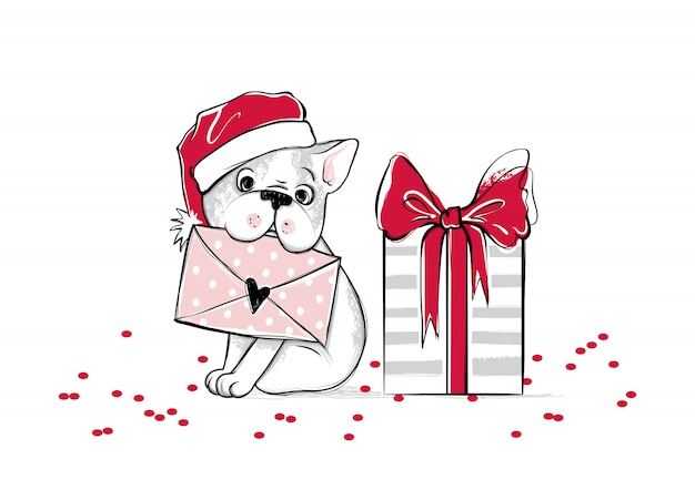 Premium Vector | Merry christmas illustration with funny dog