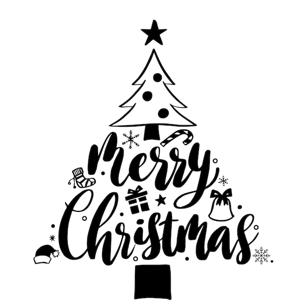 Premium Vector | Merry christmas lettering and christmas tree