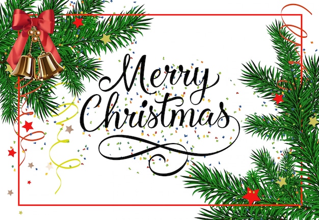 Merry Christmas Lettering in Frame Vector | Free Download