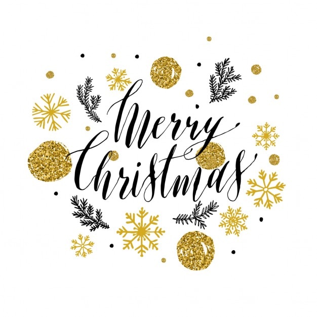 Merry christmas lettering sign with gold glitters Vector | Free Download