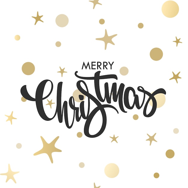 Premium Vector Merry Christmas Lettering With Golden Shapes