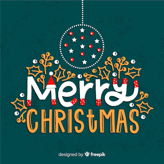 Download Merry christmas lettering with ornaments | Free Vector