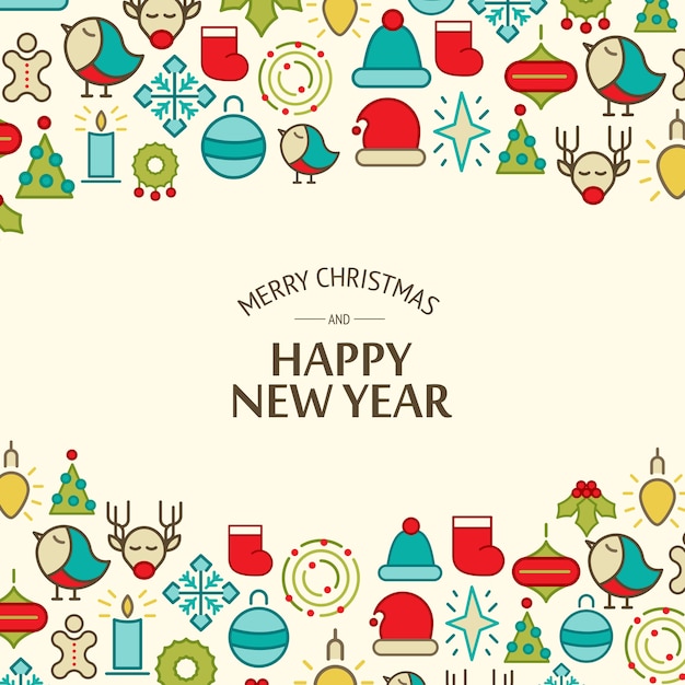 Free Vector | Merry christmas light celebrating background with greeting text and colorful christmas elements vector illustration... 