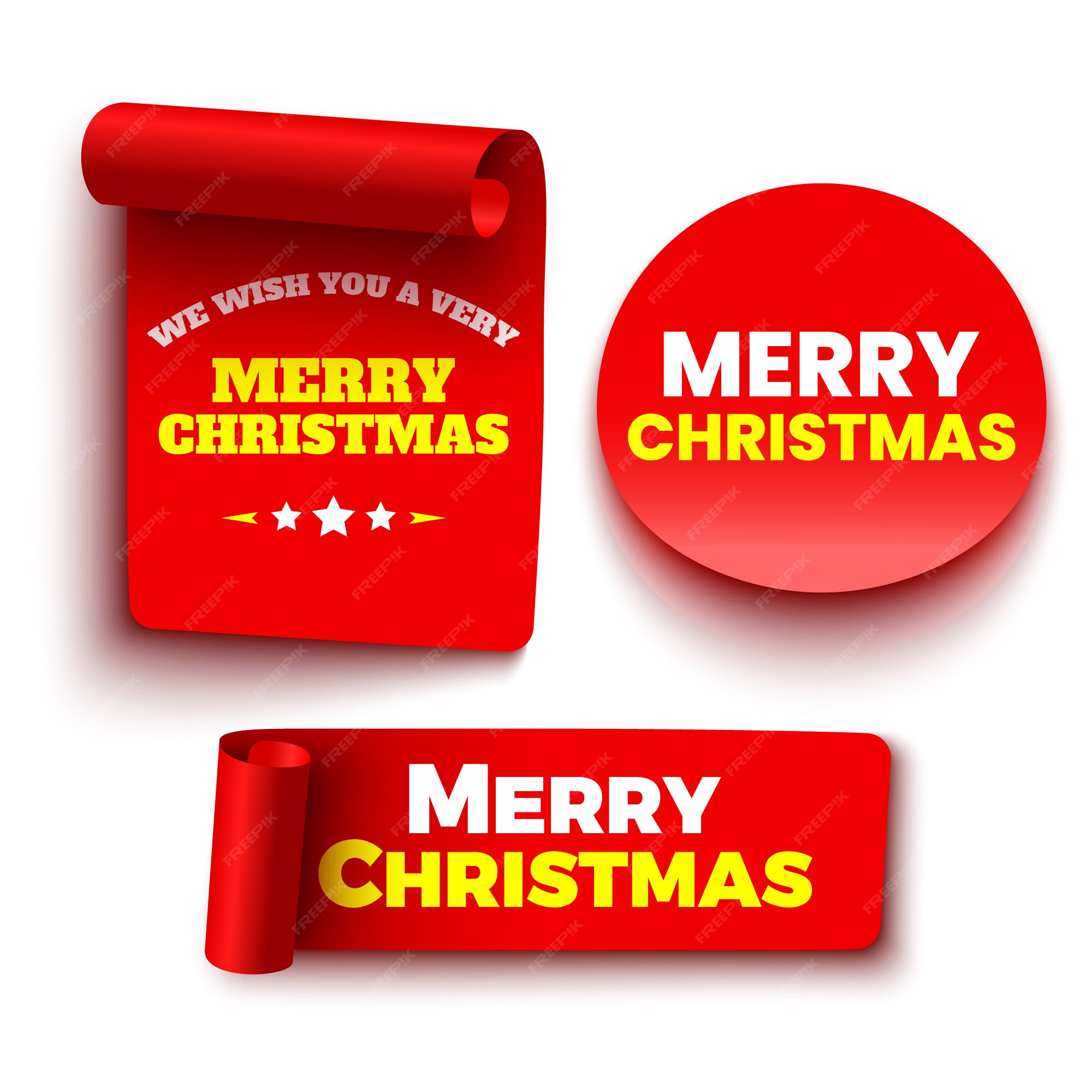 premium-vector-merry-christmas-message-on-ribbons-and-sticker