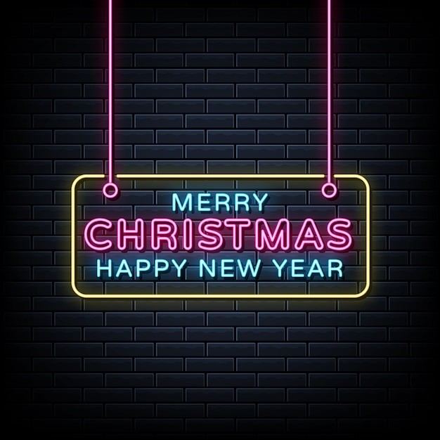 Premium Vector | Merry christmas neon sign, light neon signboard.