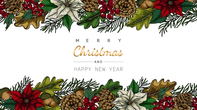 Premium Vector | Merry christmas and new year greeting card with flower ...