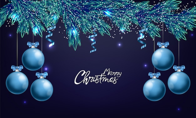 Premium Vector | Merry christmas panoramic composition with baubles