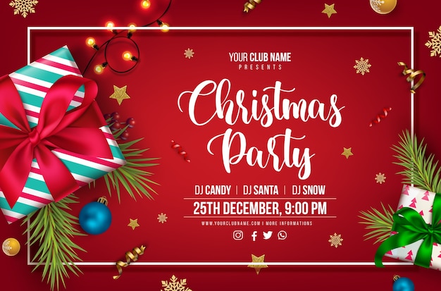 Premium Vector | Merry christmas party invitation card design with
