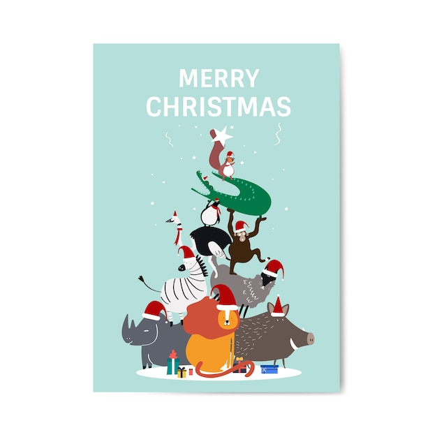 Merry christmas postcard design vector Free Vector