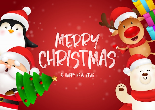 Merry christmas postcard design | Free Vector