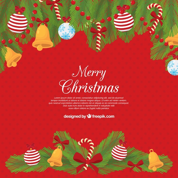 Merry christmas red background with\
ornaments