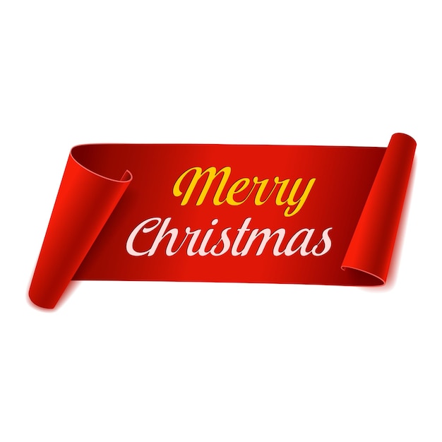 Premium Vector | Merry christmas scroll paper banner. red paper ribbon ...