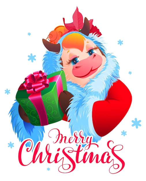 Premium Vector | Merry christmas text santa cow symbol ...