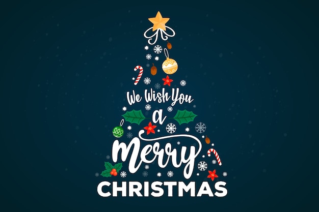 Download Free Vector Merry Christmas Tree With Lettering Decoration PSD Mockup Templates