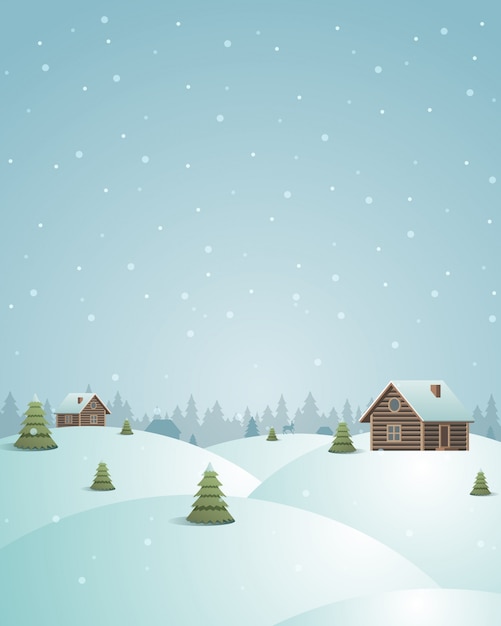 Premium Vector | Merry christmas vintage postcard village and forest ...