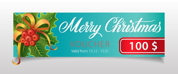 Free Vector | Merry christmas, voucher lettering with mistletoe