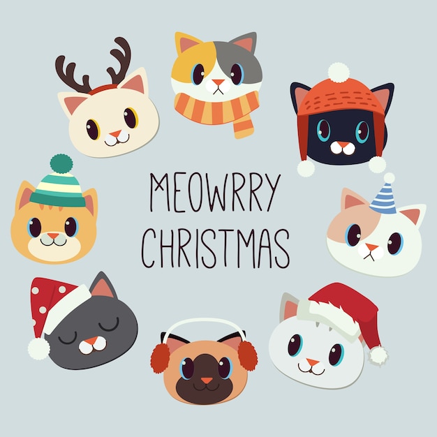 メリークリスマスウィット猫イラスト プレミアムベクター