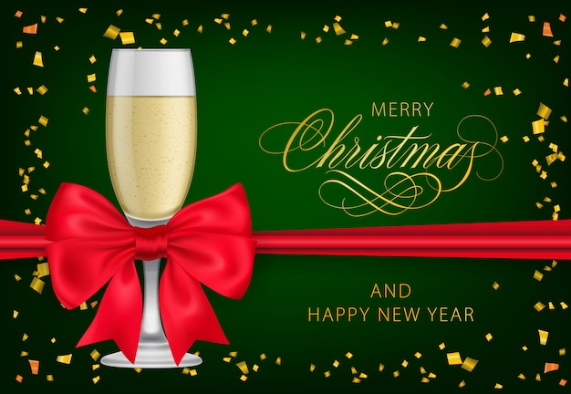 Merry christmas with champagne glass Vector | Free Download