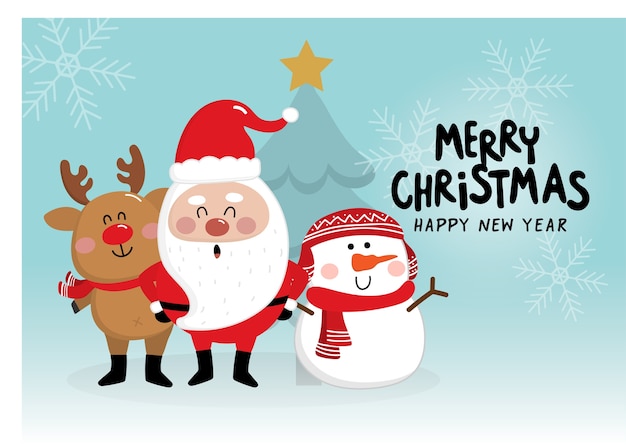 Premium Vector | Merry christmas with cute santa