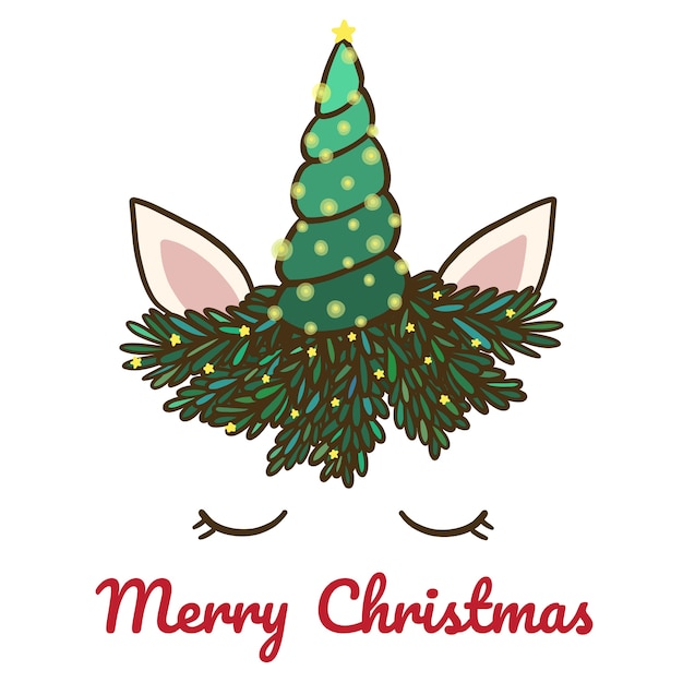 Premium Vector Merry christmas with cute unicorn and horn.