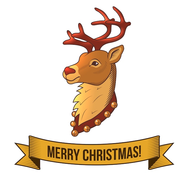 鹿の頭のレトロなイラストとメリークリスマス 無料のベクター