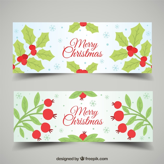 Free Vector | Merry christmas with floral banners