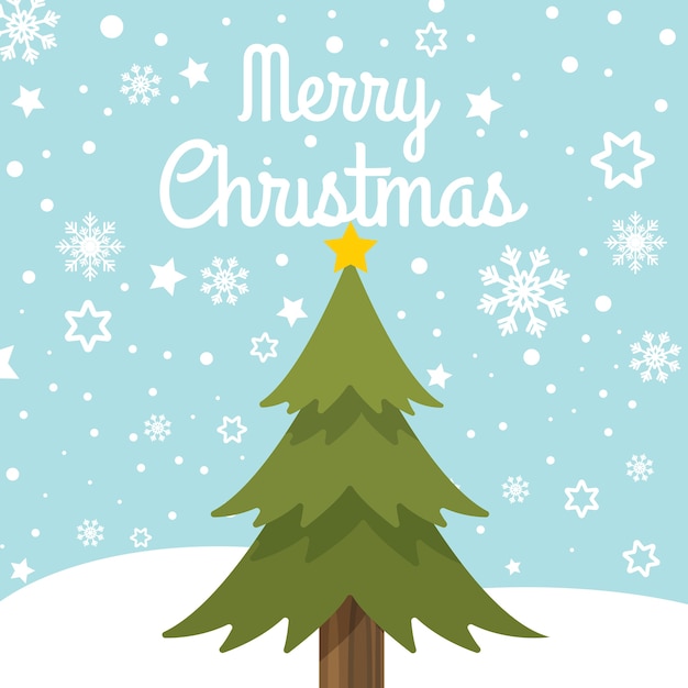 Premium Vector | Merry christmas with lone christmas tree.