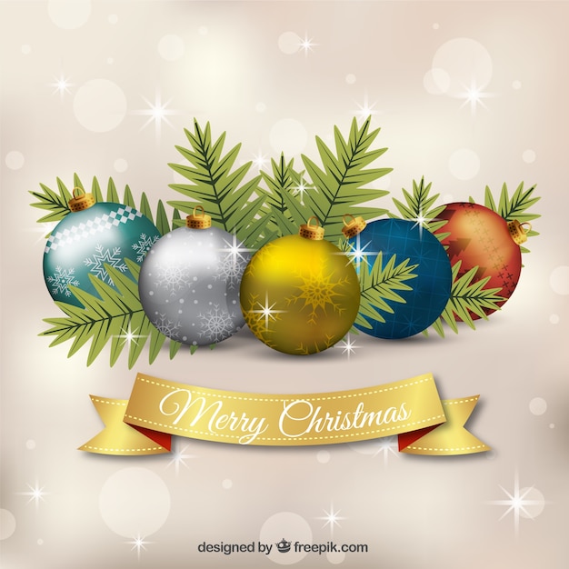 Merry christmas with realistic balls Vector | Premium Download