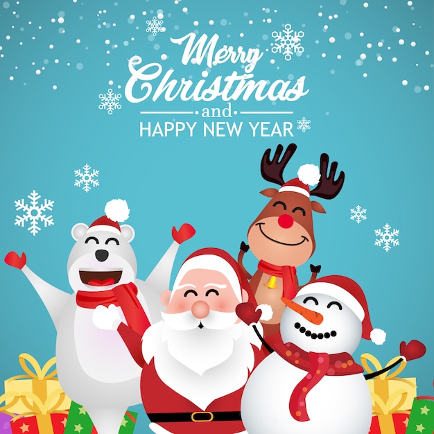 Premium Vector | Merry christmas with santa and friends