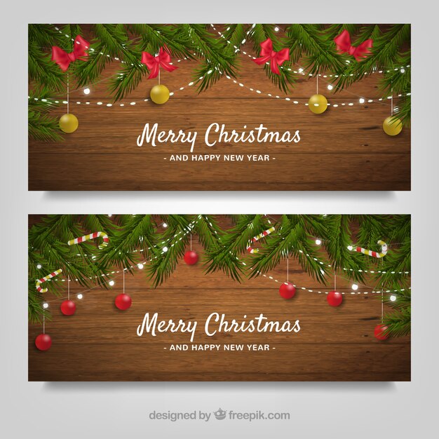 Free Vector | Merry christmas wooden banners