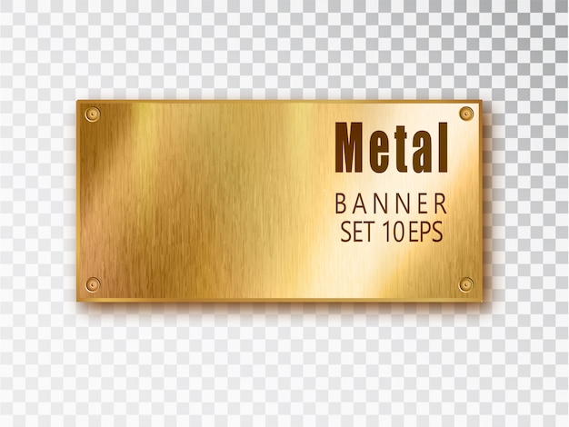 Metal gold banners realistic. stainless steel background. Vector