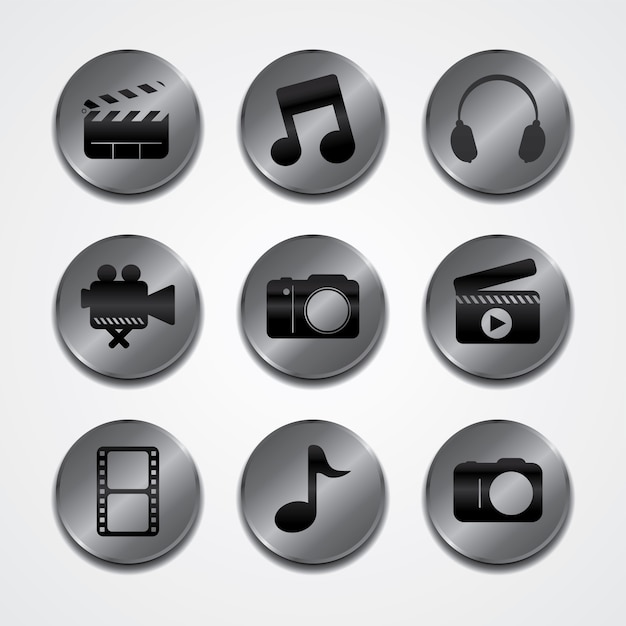 Premium Vector | Metal plate theme icon button set