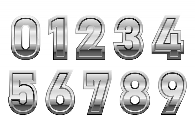 白い背景に分離された金属の数字デザインイラスト プレミアムベクター