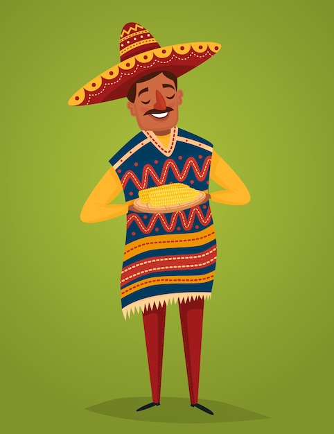 トウモロコシと民族衣装のメキシコ人 プレミアムベクター