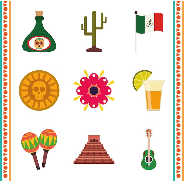 Premium Vector Mexican Independence Day Party National Country Icons Set Illustration
