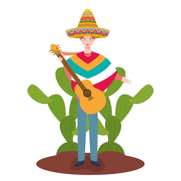 メキシコ人漫画デザイン メキシコ文化観光ランドマークラテンパーティーテーマベクトルイラスト プレミアムベクター