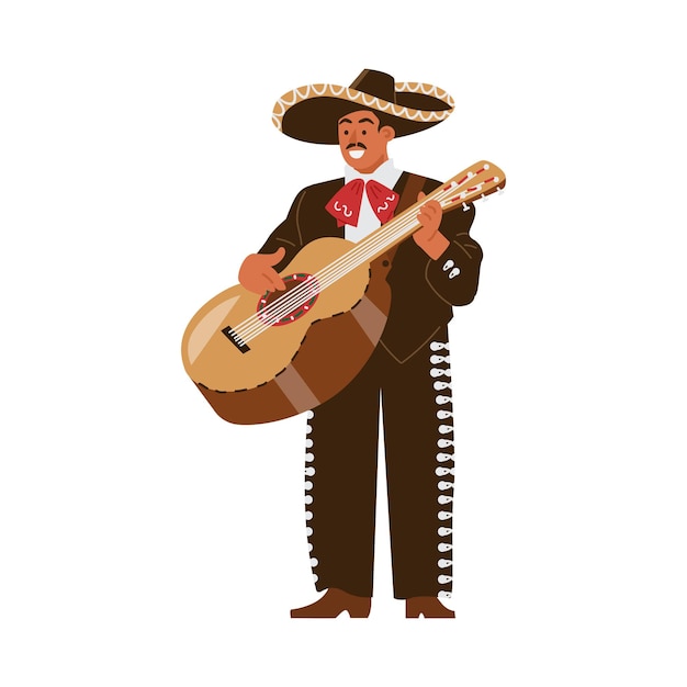 Premium Vector | Mexican man in national costume playing guitar flat ...