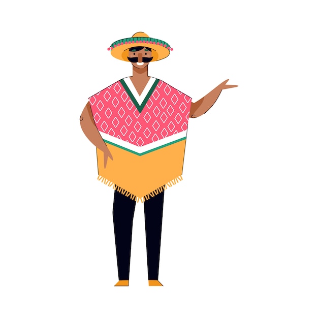 民族衣装 分離された漫画イラストを身に着けているメキシコ人男性 プレミアムベクター