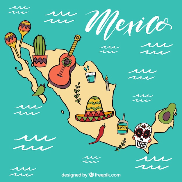 Free Vector Mexican map with cultural elements