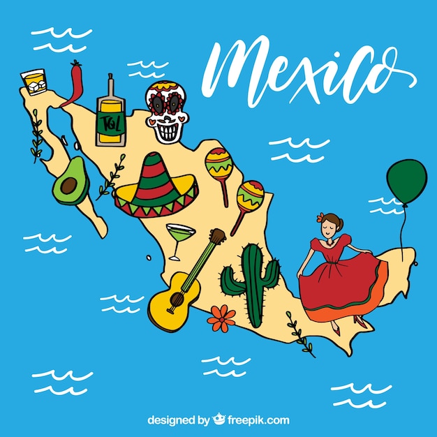 Free Vector | Mexican map with cultural elements