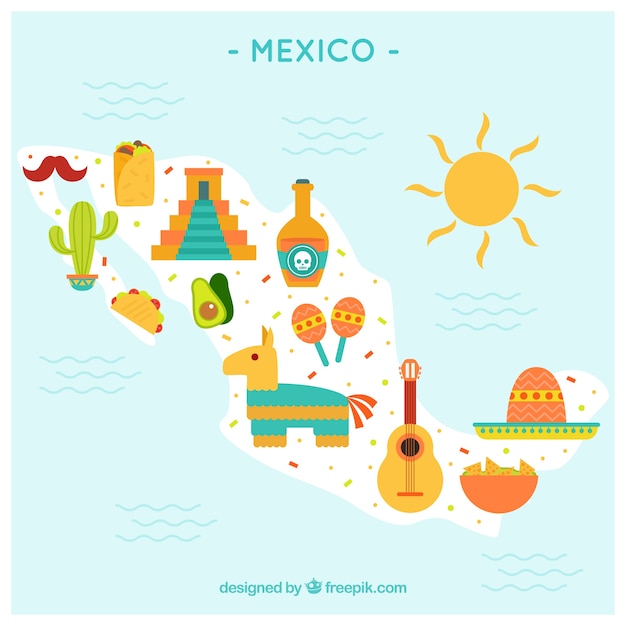 Free Vector | Mexican map with cultural elements