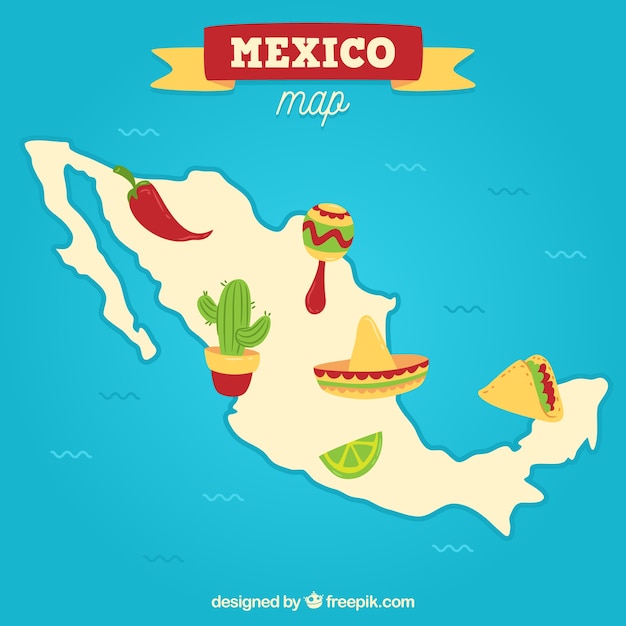 Free Vector | Mexican map with cultural elements