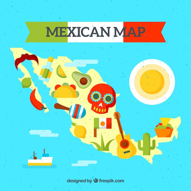 Free Vector | Mexican map with cultural elements