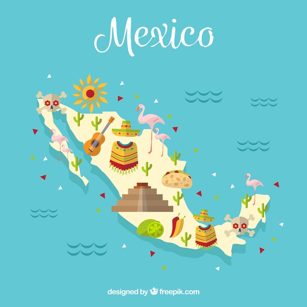 Free Vector | Mexican map with cultural elements