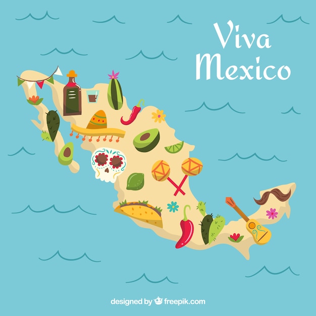 Free Vector | Mexican map with cultural elements