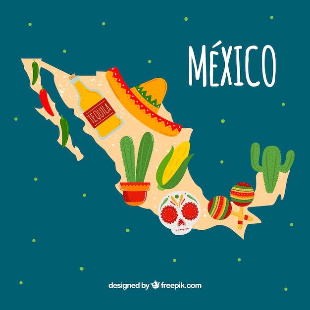 Free Vector | Mexican map with cultural elements