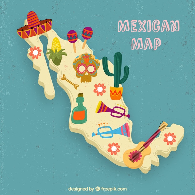 Free Vector | Mexican map with cultural elements